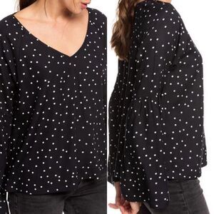 🆕 Roxy Polka Dot Bell Sleeve Viscose V Neck Top